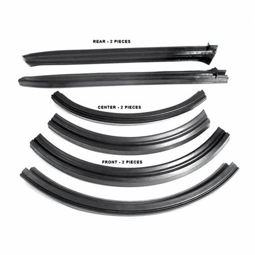Convertible Roof Rail Seals. Includes all left and right side components 2-front 2-center & 2-rear s
